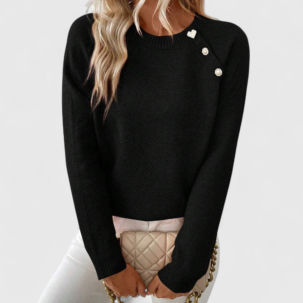 Suéter de punto para mujer con cuello redondo y detalle de botones