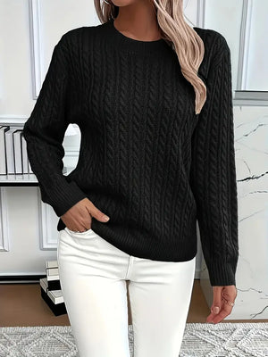 Women's Cable Knit Sweater with Relaxed Fit