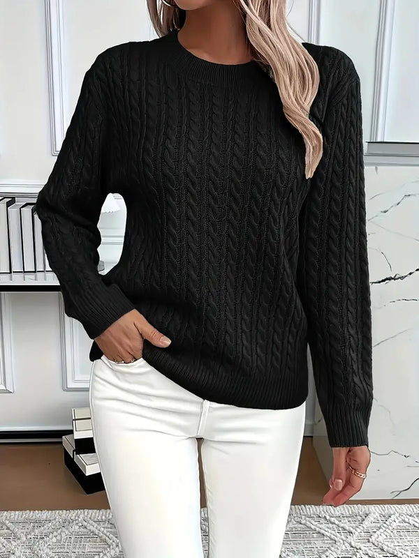 Women's Cable Knit Sweater with Relaxed Fit