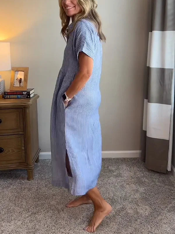 Women’s Striped Button-Front Midi Shirt Dress