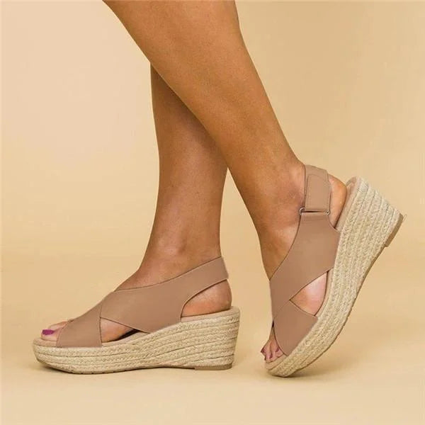 Sandalias de cuña con plataforma de alpargata y puntera abierta para mujer