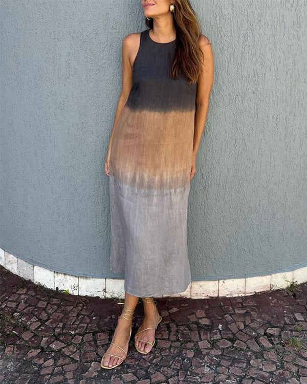 Women's Sleeveless Maxi Dress with Ombre Color Design