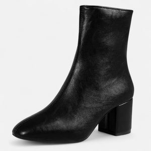 Sleek Square Toe Zip-Up Block Heel Ankle Boots
