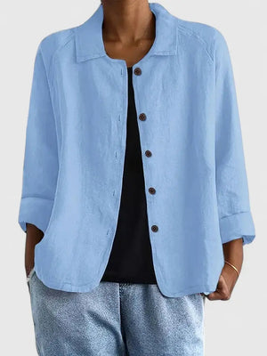Women's Relaxed Button-Down Blouse with Collared Neckline