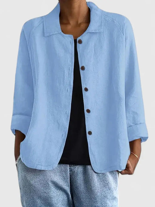 Women's Relaxed Button-Down Blouse with Collared Neckline