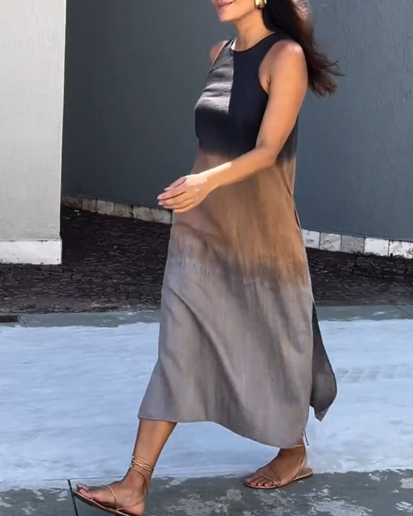 Women's Sleeveless Maxi Dress with Ombre Color Design