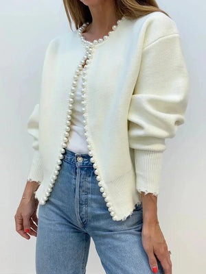 Pearl Trim Knit Cardigan for Women