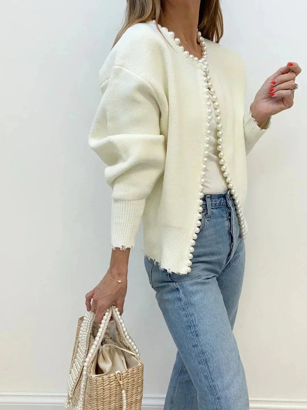 Pearl Trim Knit Cardigan for Women