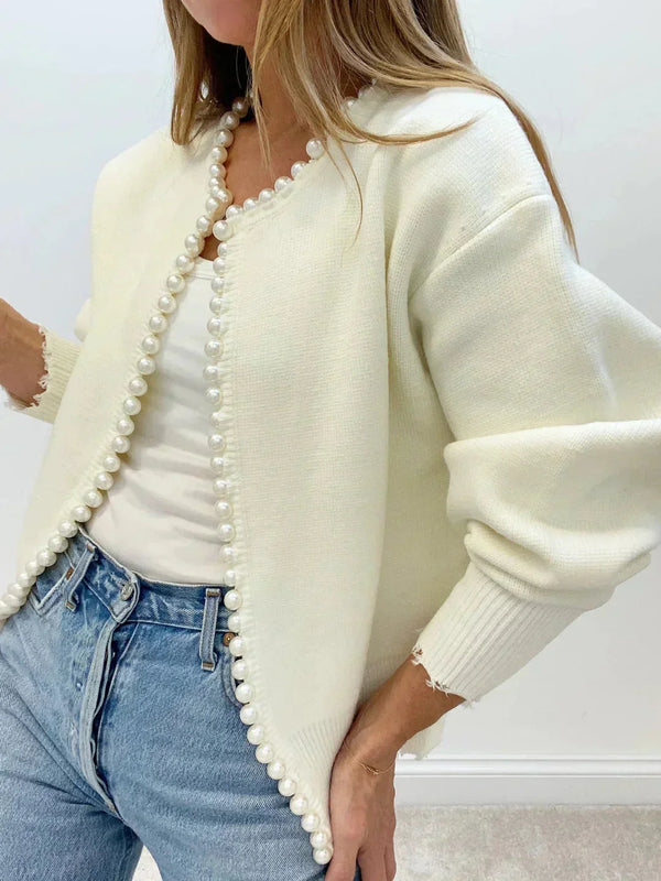 Pearl Trim Knit Cardigan for Women