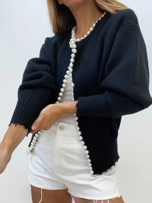 Pearl Trim Knit Cardigan for Women