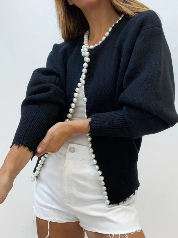 Pearl Trim Knit Cardigan for Women