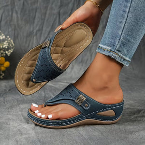 Women's Casual Slip-On Wedge Sandals with Buckle