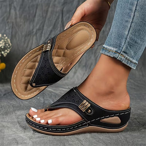 Women's Casual Slip-On Wedge Sandals with Buckle