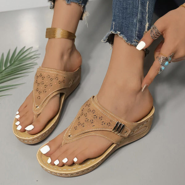 Women's Casual Slip-On Wedge Sandals with Buckle