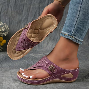 Women's Casual Slip-On Wedge Sandals with Buckle