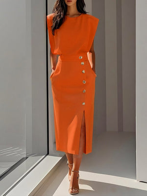 Women’s Sleeveless Elegant Side Slit Midi Dress