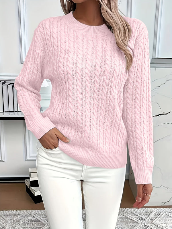 Women's Cable Knit Sweater with Relaxed Fit