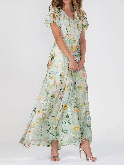 Vestido Maxi Floral con Escote en V para Verano para Mujer