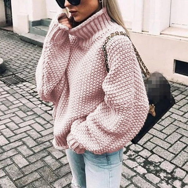 Women's Chunky Knit Turtleneck Sweater Oversized