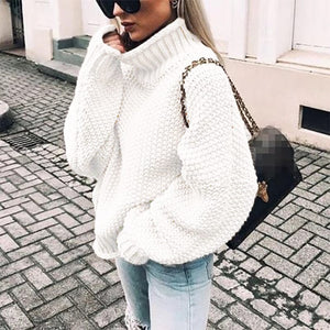 Women's Chunky Knit Turtleneck Sweater Oversized