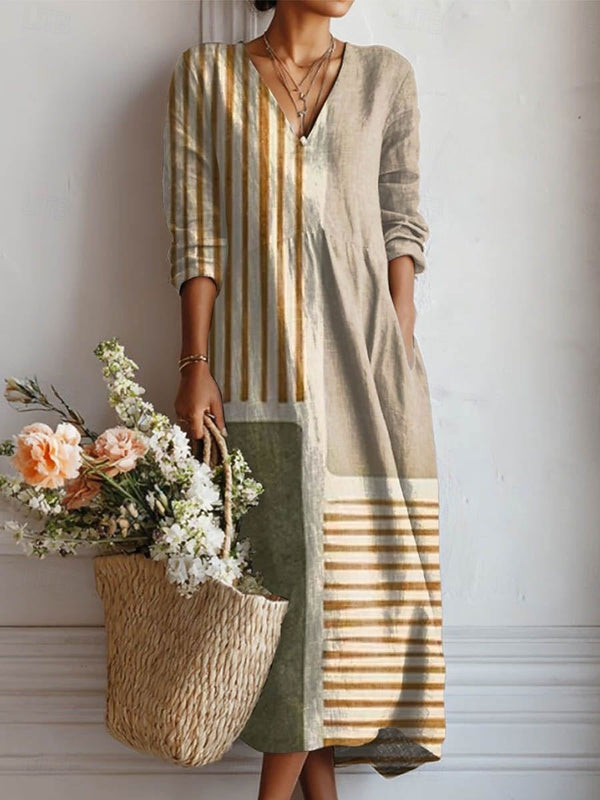 Women’s Floral Print V Neck Boho Midi Dress