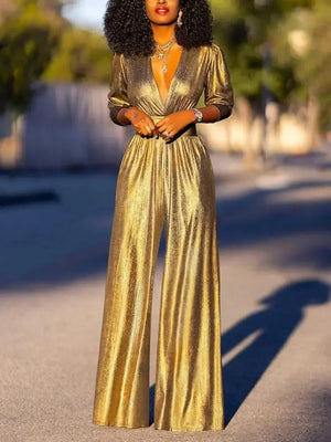 Elegant Metallic Wide Leg Jumpsuit for Women