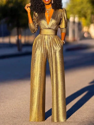 Elegant Metallic Wide Leg Jumpsuit for Women