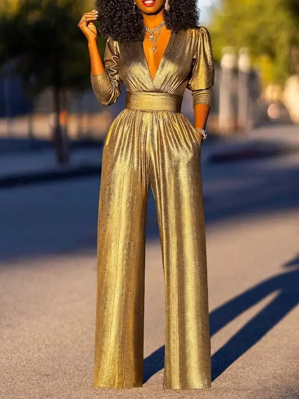 Elegant Metallic Wide Leg Jumpsuit for Women