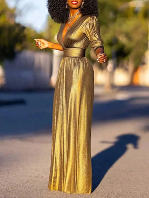 Elegant Metallic Wide Leg Jumpsuit for Women