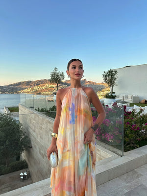 Women’s Sleeveless Halter Neck Open Back Maxi Dress