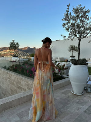 Women’s Sleeveless Halter Neck Open Back Maxi Dress