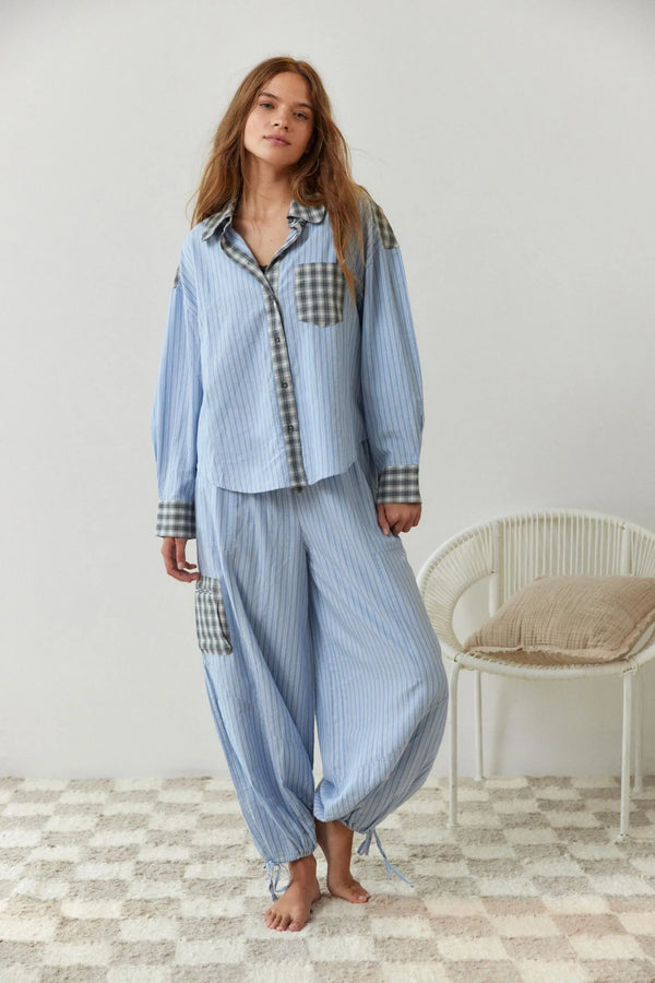 Women's Plaid Contrast Button-Up Pajama Set