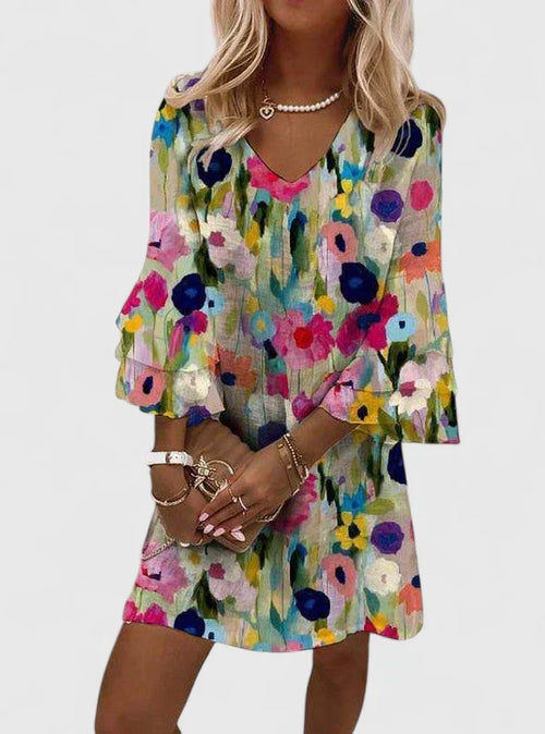 Women's Floral V-Neck Tunic Mini Dress