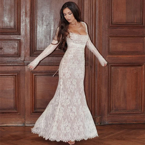 Vestido maxi de encaje para mujer con silueta elegante y fluida