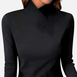 Asymmetrical Collar Long Sleeve Elegant Blouse