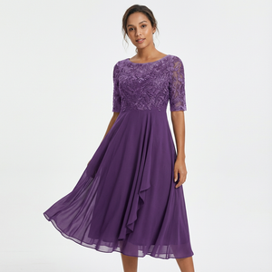 Women's Lace Midi Dress with Half-Sleeves