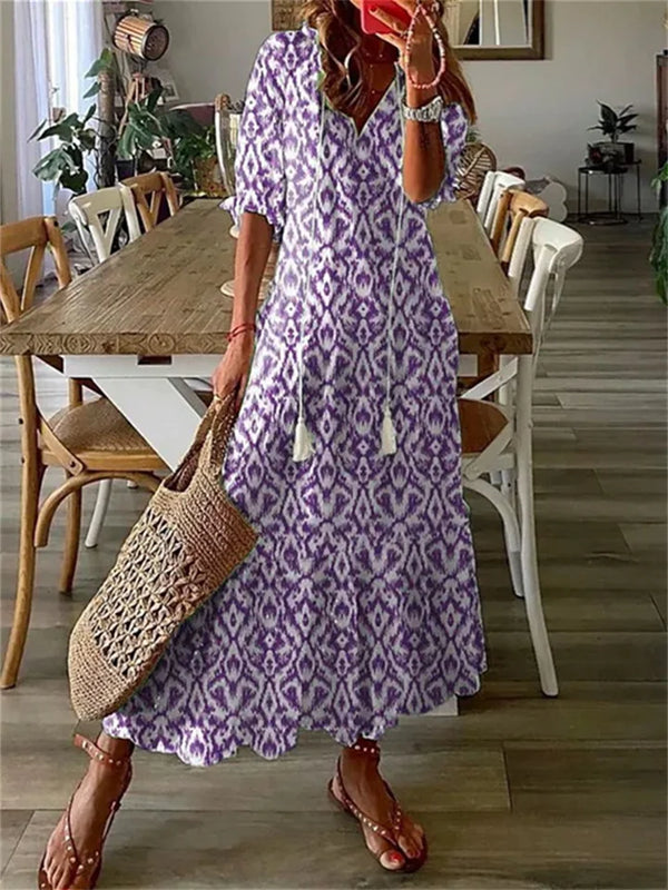 Women's Floral Print Summer Maxi Dress with Short Sleeves