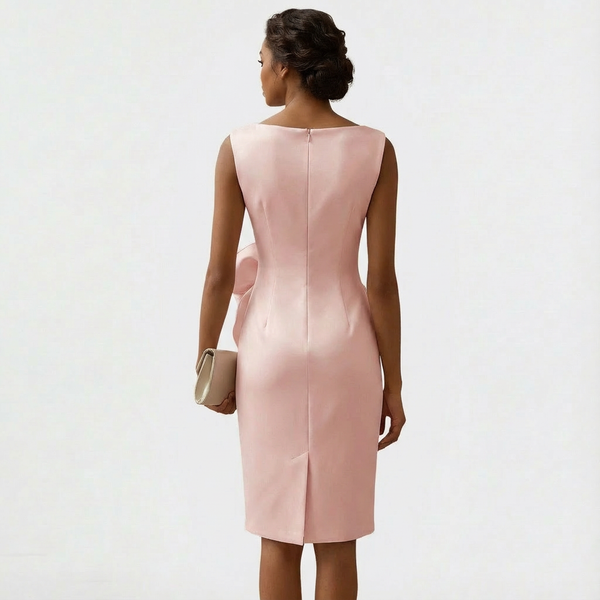 Women's Boat Neck Bodycon Midi Dress with Bow Knot Detail