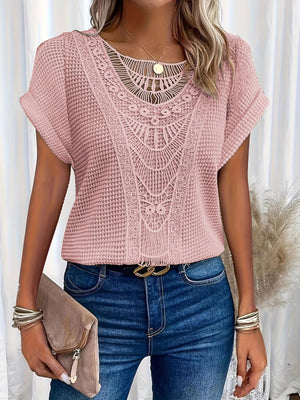 Women’s Crochet Detail Short Sleeve Casual Knit Top