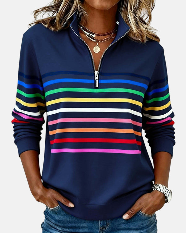 Rainbow Striped Quarter-Zip Sweatshirt