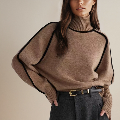 Women's Mock Neck Balloon Sleeve Knit Sweater