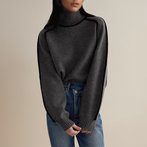 Women's Mock Neck Balloon Sleeve Knit Sweater