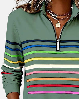 Rainbow Striped Quarter-Zip Sweatshirt