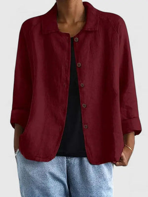Women's Relaxed Button-Down Blouse with Collared Neckline