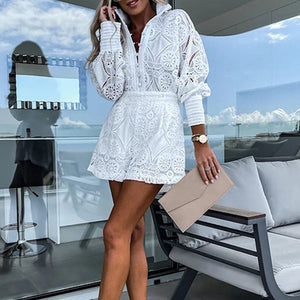 Women's Embroidered Lace Top and Shorts