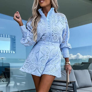 Women's Embroidered Lace Top and Shorts