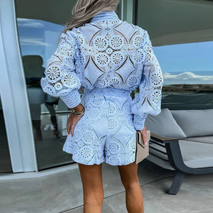 Women's Embroidered Lace Top and Shorts