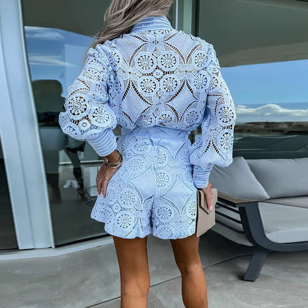 Women's Embroidered Lace Top and Shorts
