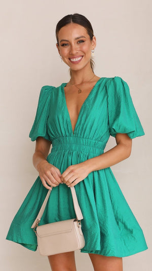 Women's V-Neck Mini Dress with Flutter Sleeves
