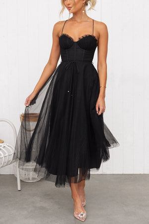 Women's Sweetheart Neck Tulle Midi Dress